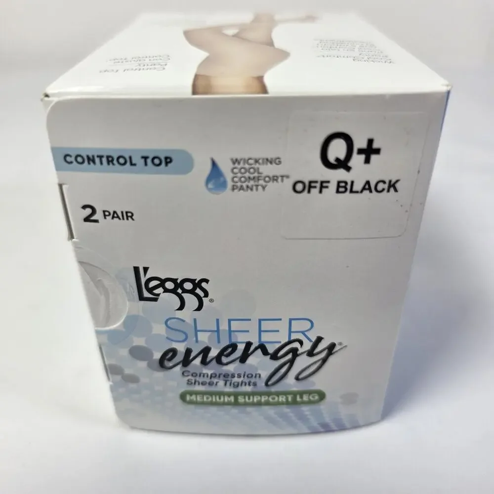 2 Pair L'eggs Sheer Energy Pantyhose Control Top Medium Support off black Q+